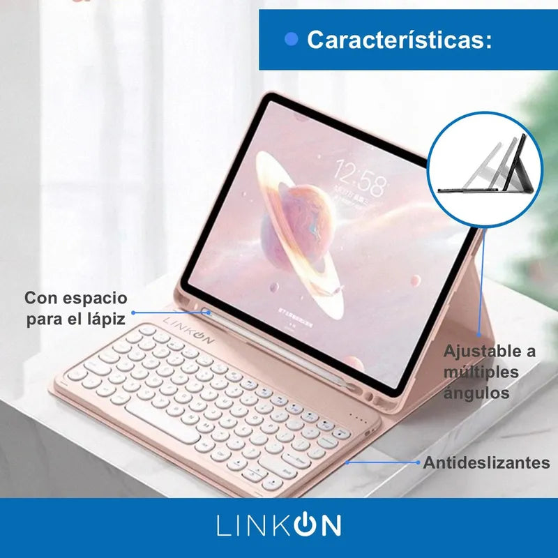 Carcasa Funda + Teclado Para iPad Tablet Linkon - Rosa - 10.9